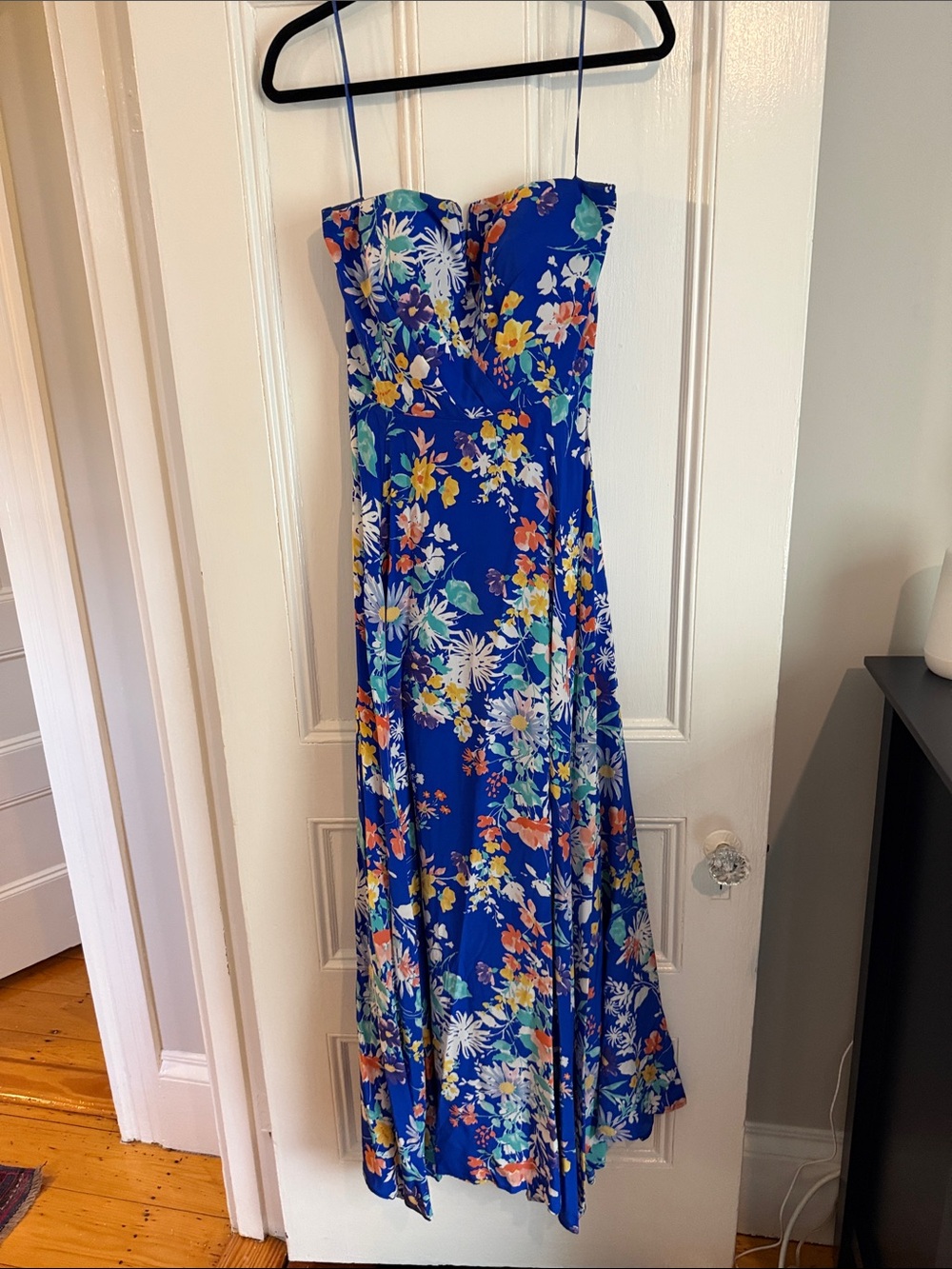 Yumi Kim Royal Blue Floral Strapless Maxi Dress large twirly wedding formal